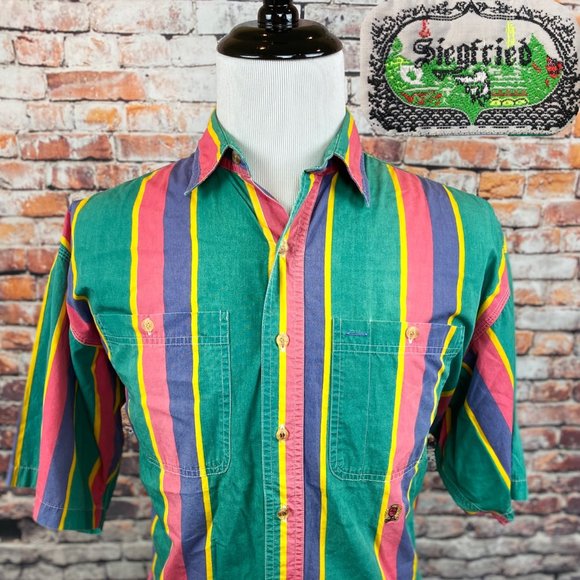 Vintage America Other - Siegfried Vtg 80s Green Pink Blue Striped Shirt L